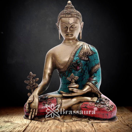Brass Gem Stone Work Standing Buddha Weight 4.5 Kg & Height 11 Inch