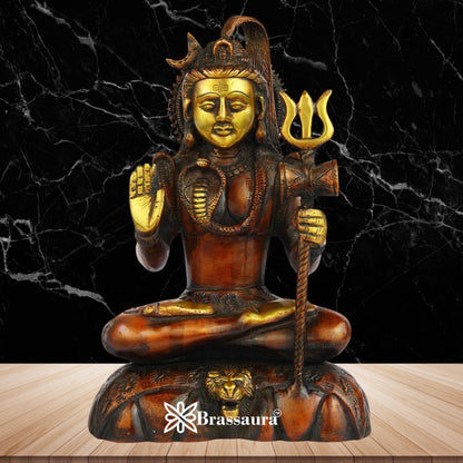 Brassaura™ Majestic Brass Shiva Murti – Height 10 Inches & Weight 3 Kgs | Devotional Idol