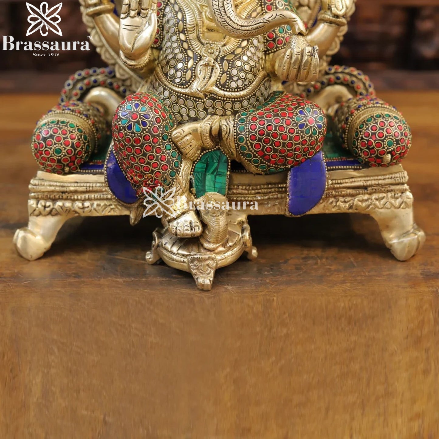 Brass Gem Stone Work Standing Ganesha Weight 14.54 Kg & Height 18 Inch