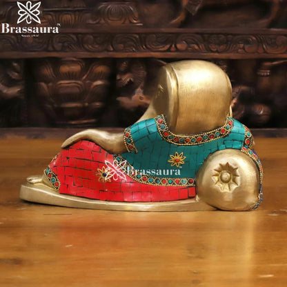 Brass Gem Stone Work Relaxing Ganesha Weight 3.3 Kg & Height 5.5 Inch