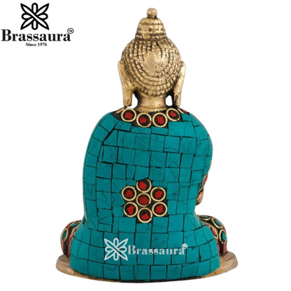 Brass Blessing Gem Stone Work Buddha Weight 0.7 kg & Height 4.5 Inch
