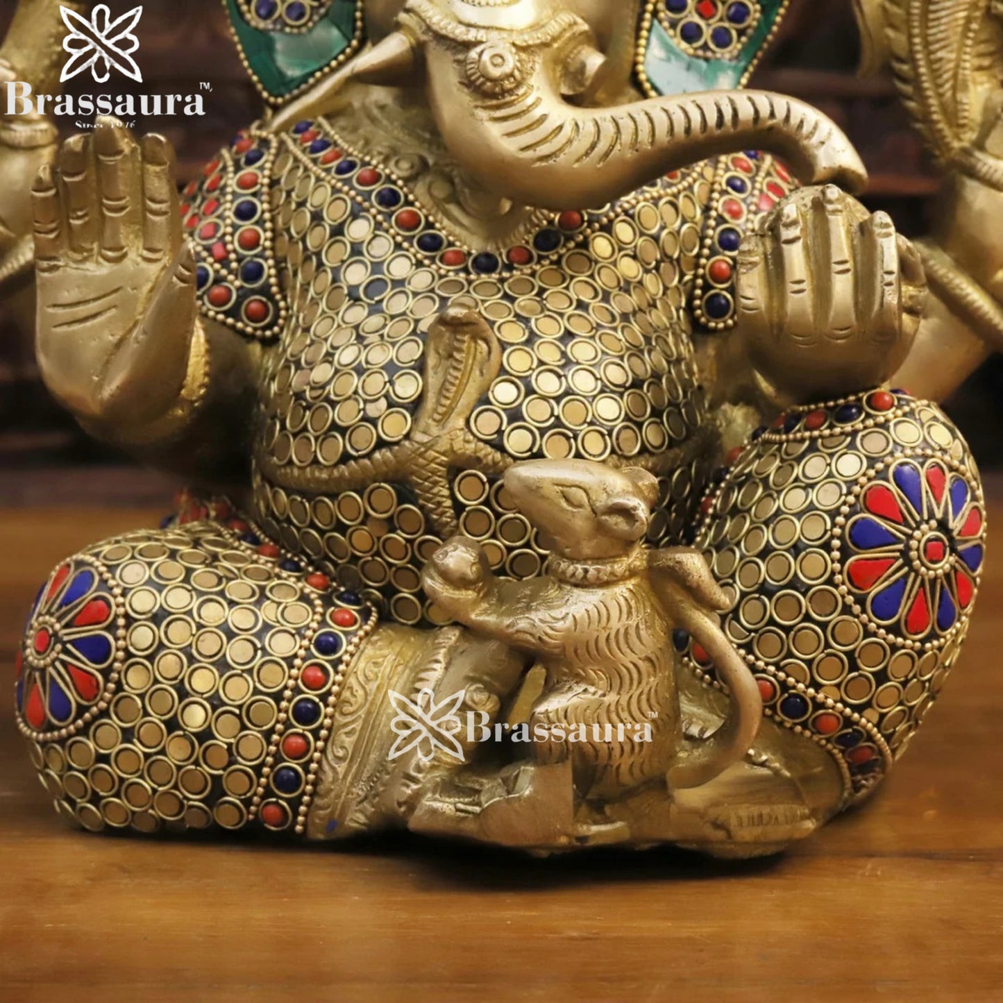 Brass Gem Stone Work Ganesha Weight 9 Kg & Height 12 Inch