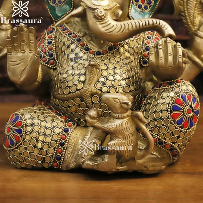 Brass Gem Stone Work Ganesha Weight 9 Kg & Height 12 Inch