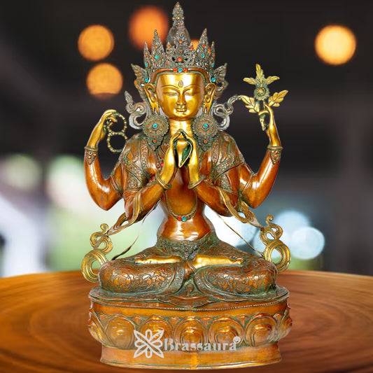 Brass Gem Stone Work Tara Weight 49 Kg & Height 38.5 Inch