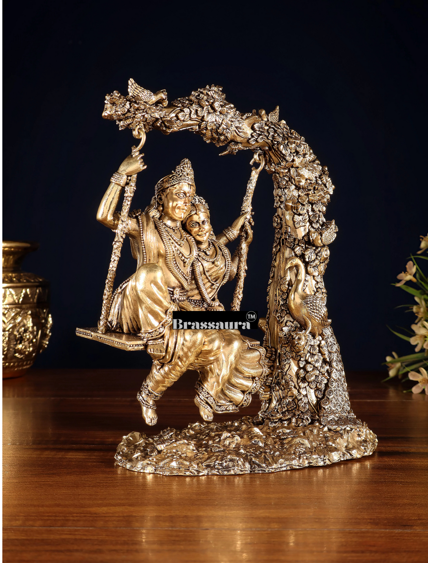 Brassaura™ Brass Radha Krishna Swing Idol – Height 8 Inches & Weight 1.1 Kg | Elegant Devotional Statue