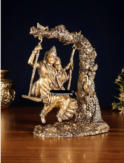 Brassaura™ Brass Radha Krishna Swing Idol – Height 8 Inches & Weight 1.1 Kg | Elegant Devotional Statue