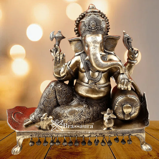 Brass Relaxing Ganesha Statue Weight 17 Kg & Height 16 Inch