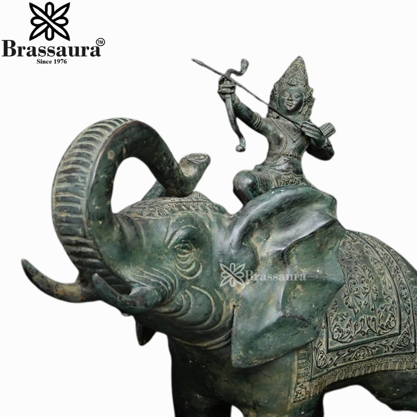 Bronze Lord Indra With Airavata Balinese Statue Weight 8 Kg And Height 19 Inch