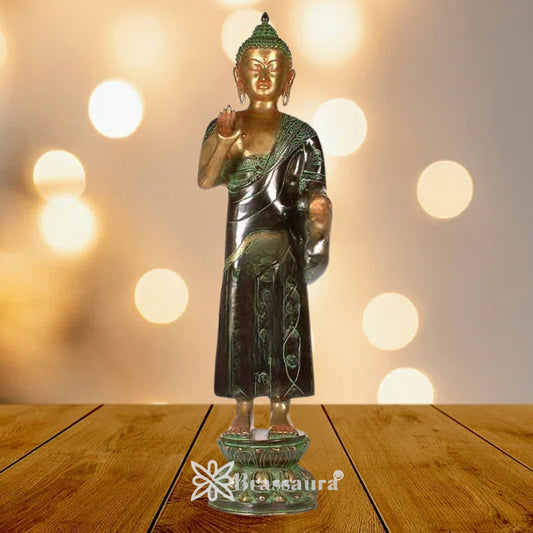 Brass Standing Buddha Weight 13 Kg & Height 33 inch