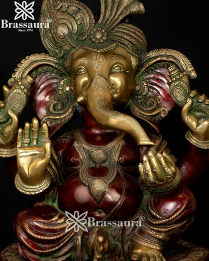 Brass Turban Ganesha Statue Weight 41 Kg And Height 31.5 Inch