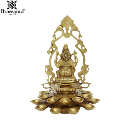 Brass Ganesha With Multiple Diya Weight 3.8 Kg And Height 12 Inch