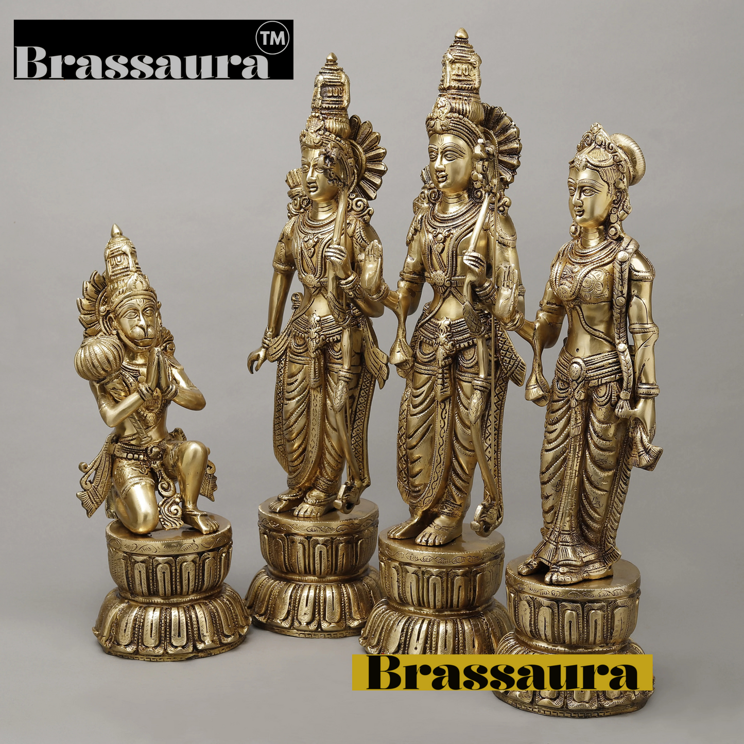 Brassaura™ Pure Brass Ram Darbar Set – 23 Inch Height, 30.630 Kg Weight – Handcrafted North Indian Idol Set