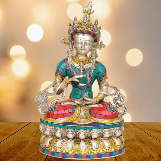 Brass Antique Gem Stone Work Tara Weight 4 Kg & Height 14 Inch