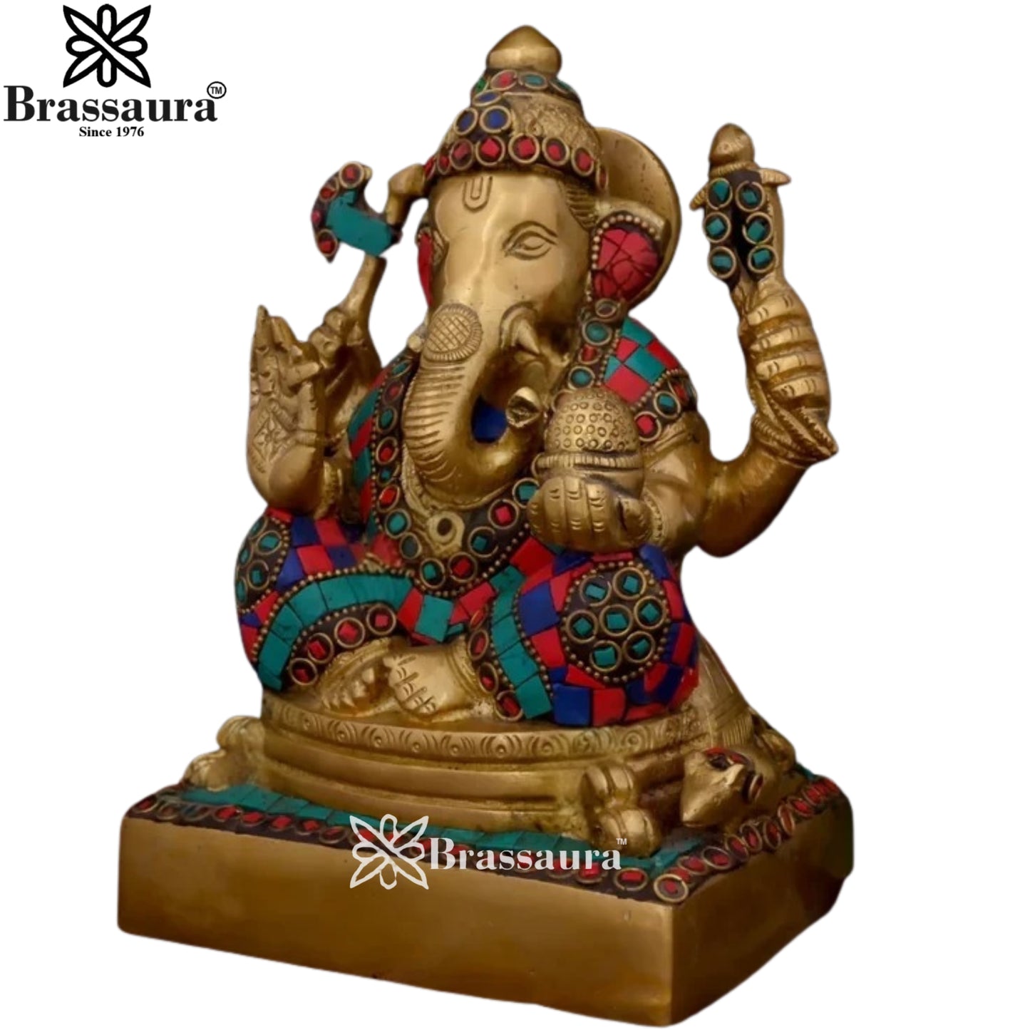 Brass Gem Stone Work Ganesha Weight 2.65 Kg & Height 6.6 Inch