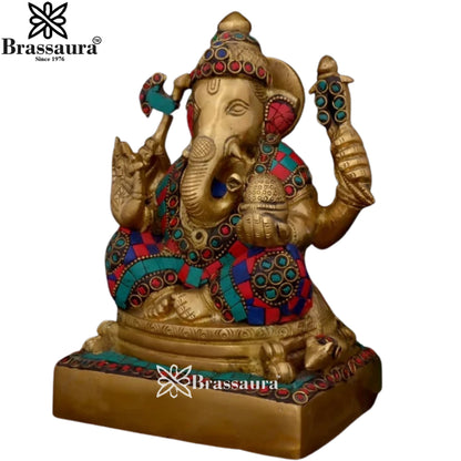 Brass Gem Stone Work Ganesha Weight 2.65 Kg & Height 6.6 Inch