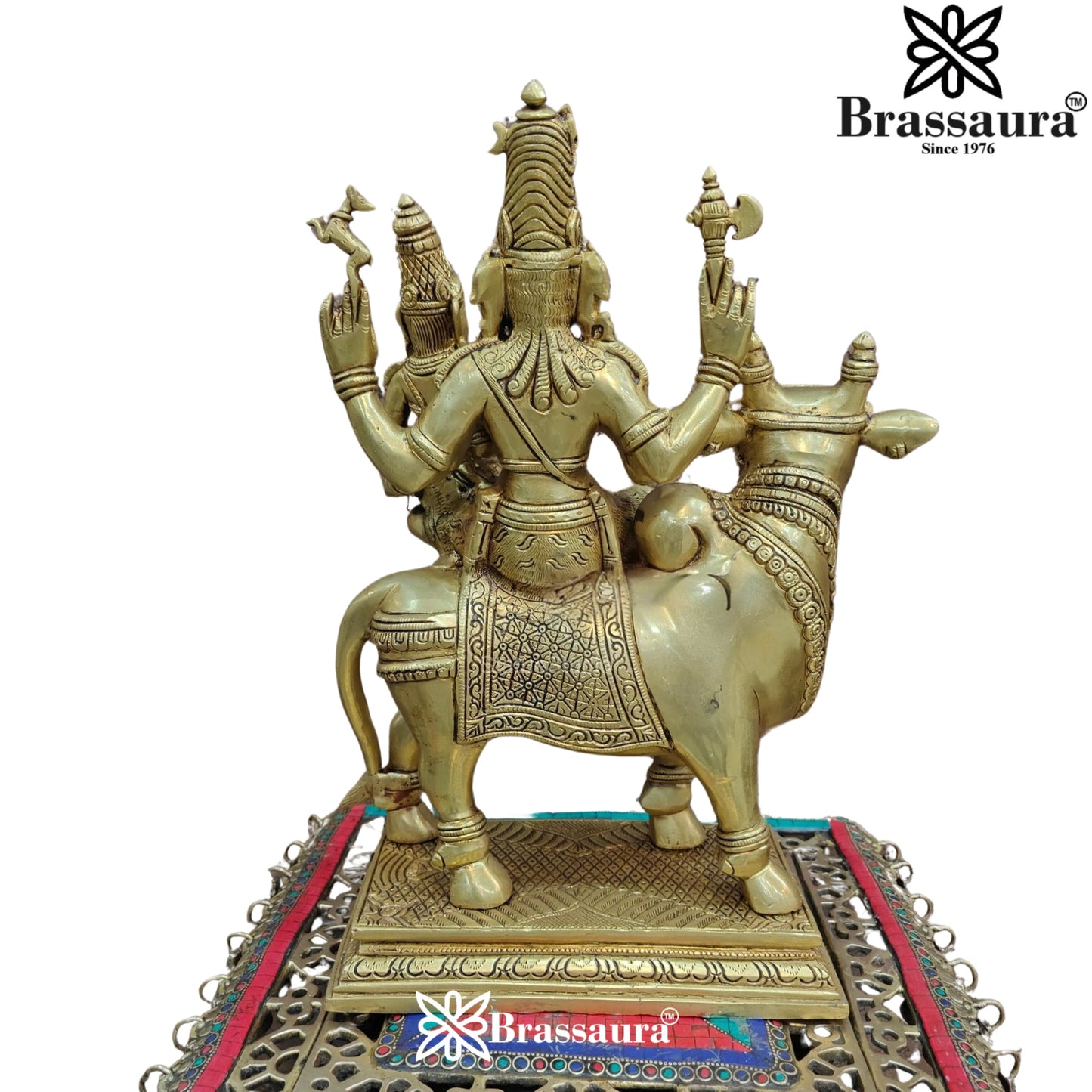 Brass Antique Shiva Family Setting on Nandi Weight 12.5 Kg & Height 16 Inch