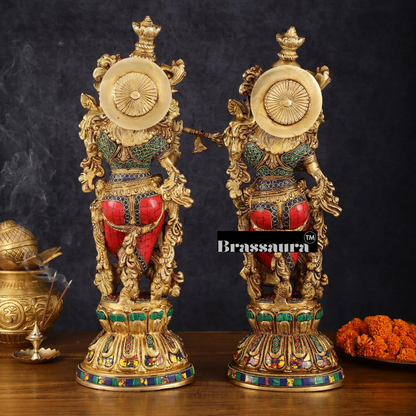 Brassaura™ Brass Radha Krishna Statues – 21 Inch Height, 18 Kg Pair | Handcrafted Indian Home Decor