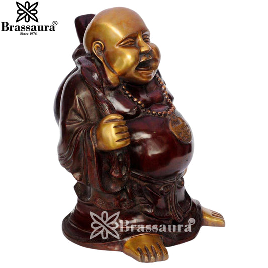 Brassaura® Standing Laughing Buddha Idol for Home & Décor | Pure Superfine Brass Handcrafted Murti, Brass Statue for Home Temple, Pooja Room | Height 20 Inches | Weight 21 Kg