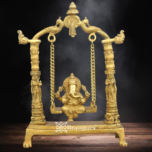 Brass Jhula Ganesha Statue Weight 2.7 Kg & Height 12 Inch