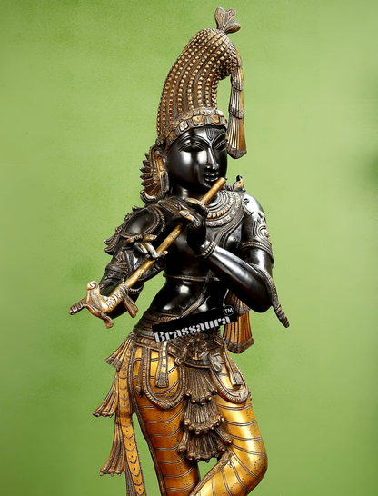 Brassaura™ Superfine Brass Krishna Murlidhar Idol – Height 36 Inches & Weight 27 Kgs | Black Antique Finish