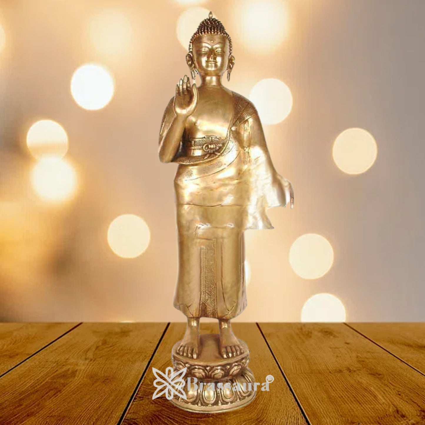 Brass Standing Buddha Weight 31 Kg & Height 51 inch