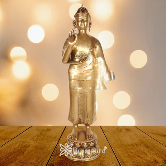 Brass Standing Buddha Weight 31 Kg & Height 51 inch