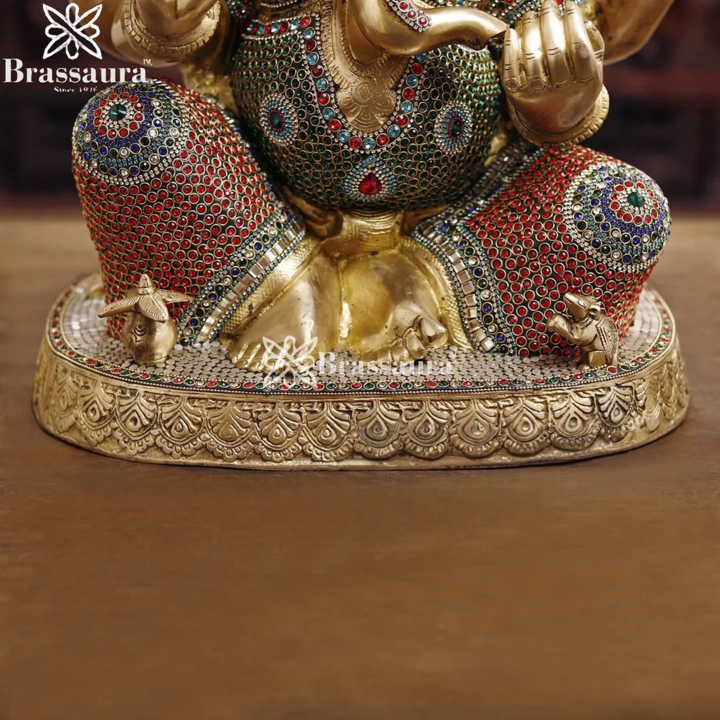 Brass Gem Stone Work Ganesha Weight 26.7 Kg & Height 22 Inch