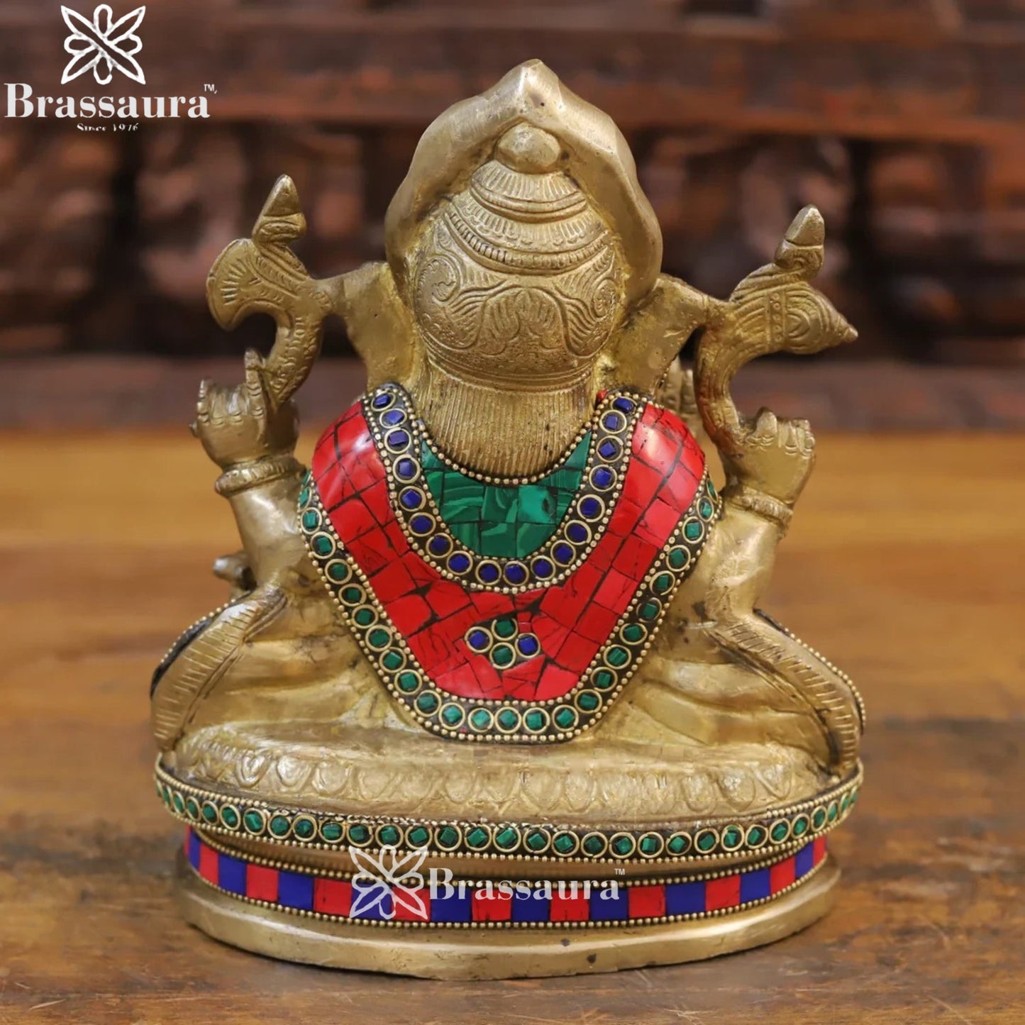 Brass Gem Stone Work Ganesha Weight 3.6 Kg & Height 8.5 Inch
