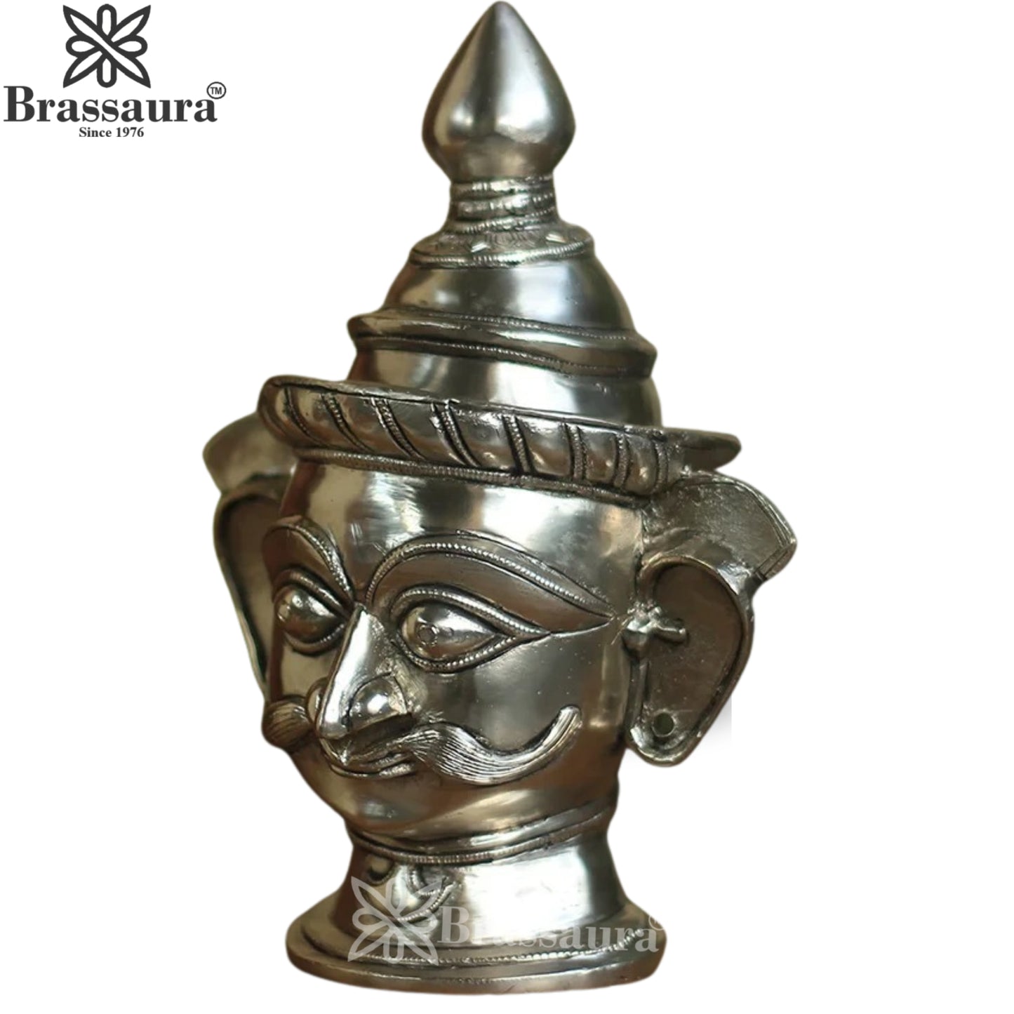 Brass Silver Shiva Mask Statue Weight 3.7 Kg And Height 12 Inch