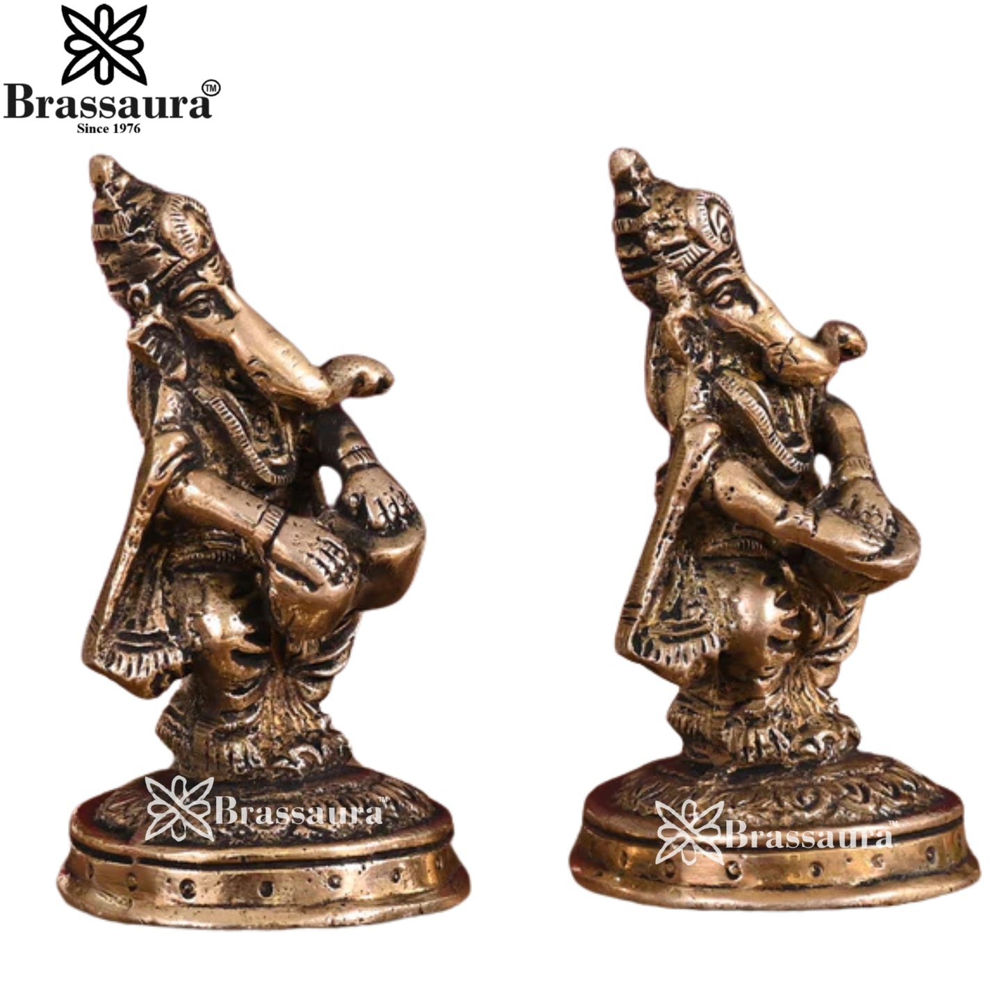 Brass Music Ganesha Statue Weight .74 Kg & Height 4 Inch