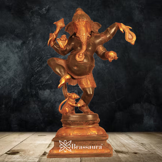 Brass Antique Dancing Ganesha Statue Weight 9.2 Kg & Height 19 Inch