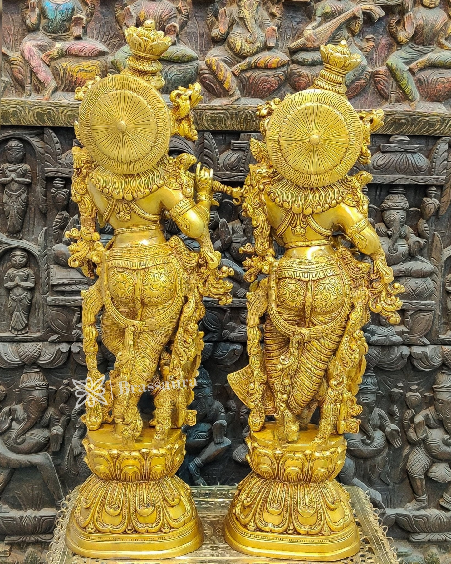 Brassaura™ Pure Brass Radha Krishna Idols – 30 Inch Height, 35 Kg Pair | Serene & Blissful Home Decor