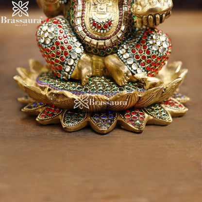 Brass Gem Stone Work Ganesha Weight 5.5 Kg & Height 9.5 Inch
