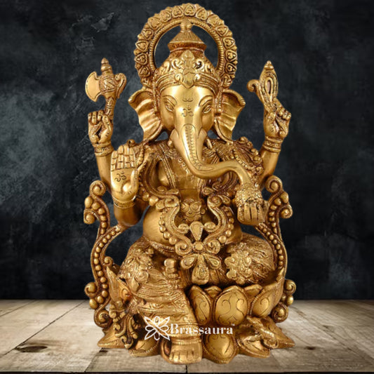 Brass Jewellery Ganesha Statue Weight 8.14 Kg & Height 12.5 Inch