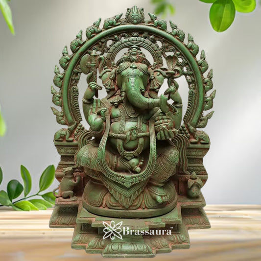 Brass Ring Ganesha Statue Weight 17.5 Kg & Height 19 Inch