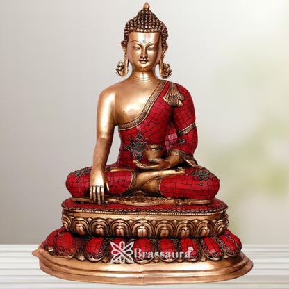 Brass Bhumisprasa Gem Stone Work Buddha Weight 18 kg & Height 22 Inch