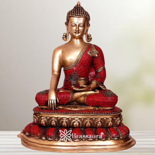 Brass Bhumisprasa Gem Stone Work Buddha Weight 18 kg & Height 22 Inch