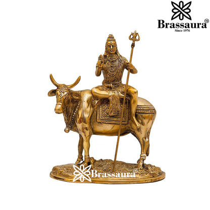 Brass Royal Golden Shiva Sitting on Nandi Weight 3.2 Kg & Height 9 Inch