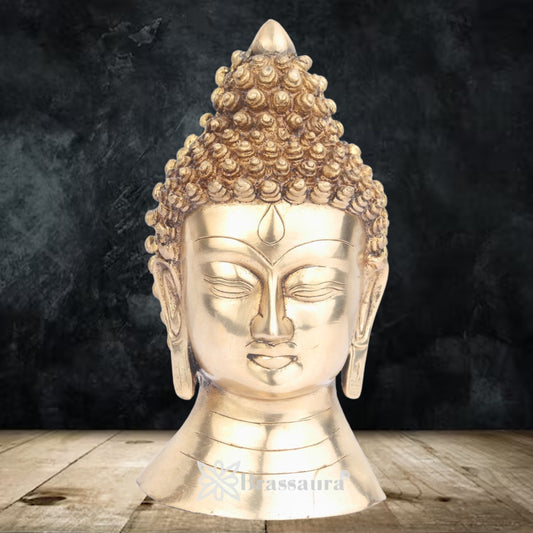 Brass Royal Golden Buddha Head Weight 2.5 Kg & Height 8 Inch