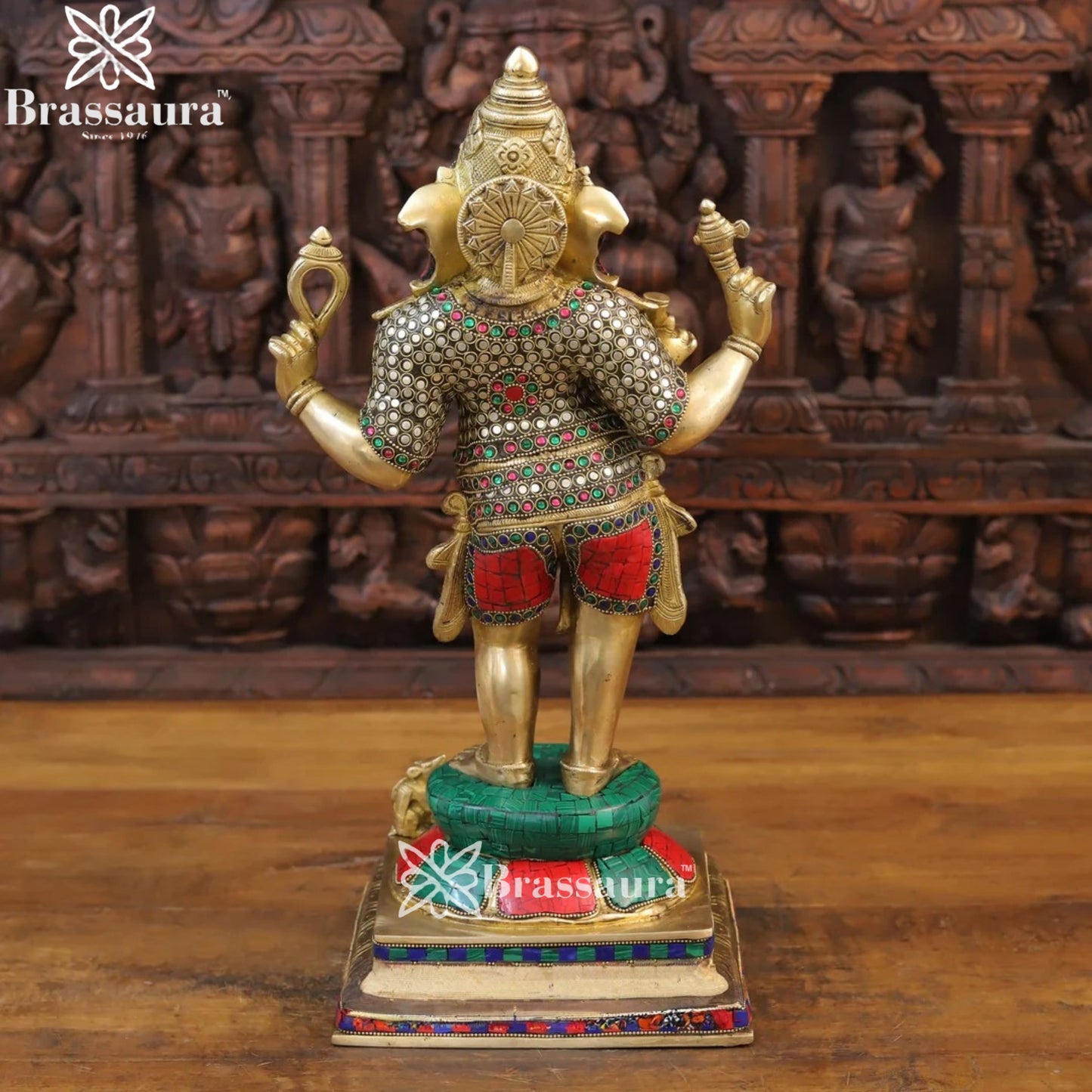 Brass Gem Stone Work Standing Ganesha Weight 11 Kg & Height 19.5 Inch