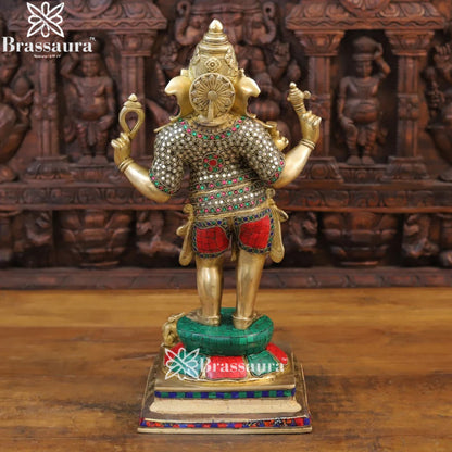 Brass Gem Stone Work Standing Ganesha Weight 11 Kg & Height 19.5 Inch
