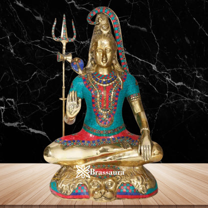 Brassaura™ Brass Gem Stone Work Lord Shiva Murti – Height 24 Inches & Weight 18.5 Kgs | Devotional Home Décor