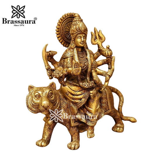 Brassaura® Brass Durga Idol for Home Temple and Decor Height 9 Inches| Weight: 3 kg