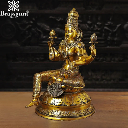 Brassaura™ Handcrafted Brass Laxmi Idol – Height 24 Inches & Weight 28.7 Kgs | Devotional Statue