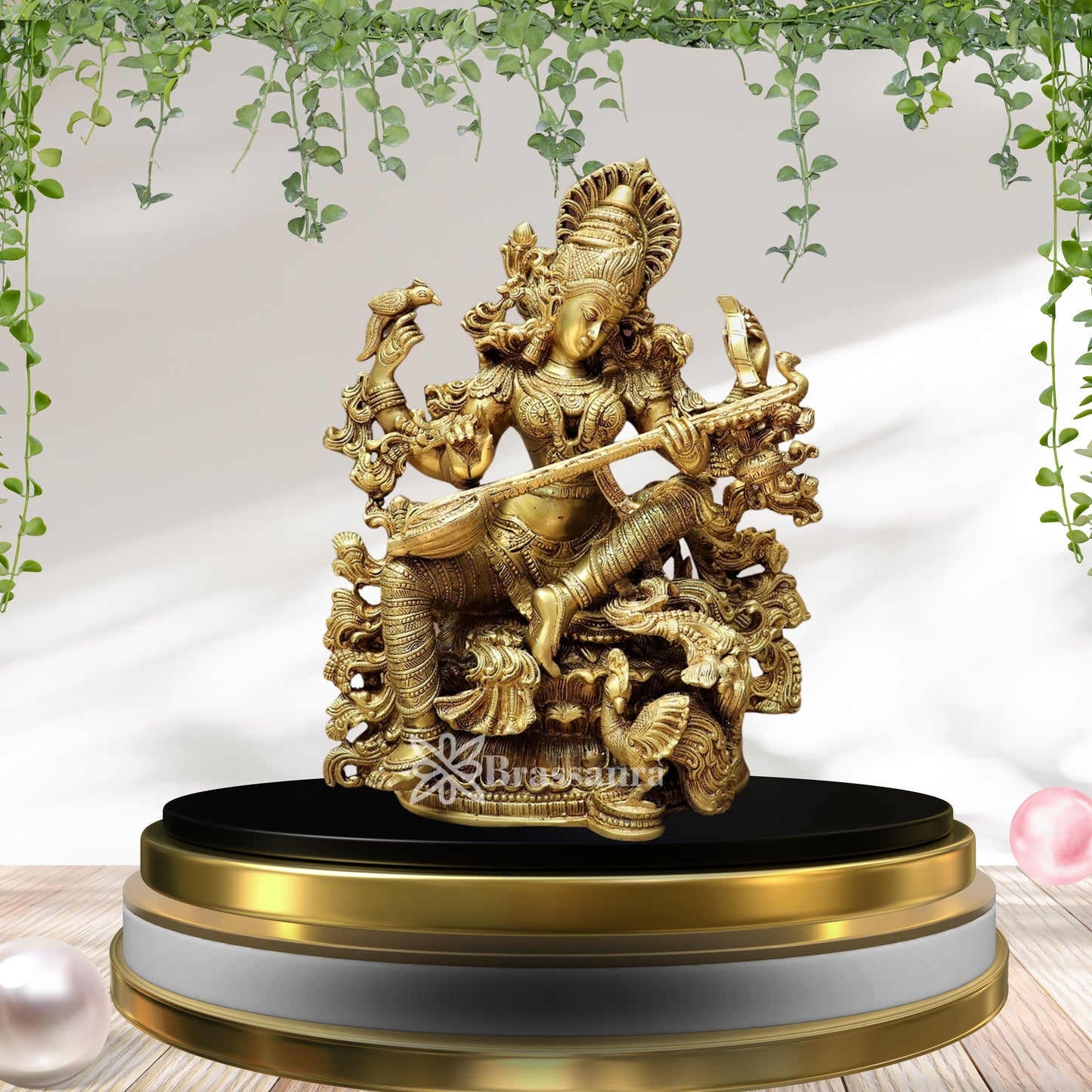 Brassaura™ Brass Saraswati Idol – Height 16 Inches & Weight 15 Kgs | Hindu Goddess Statue