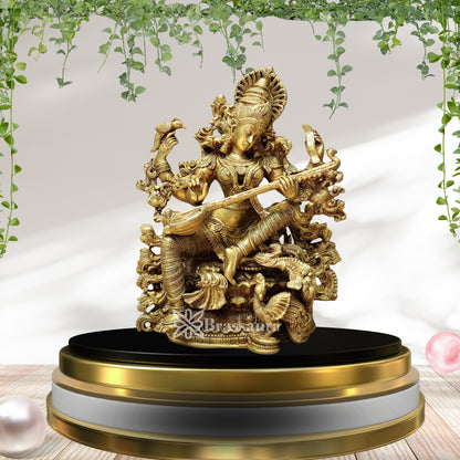 Brassaura™ Brass Saraswati Idol – Height 16 Inches & Weight 15 Kgs | Hindu Goddess Statue