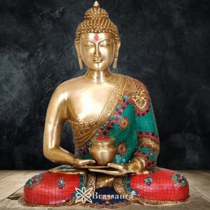 Brass Bhumisprasa Gem Stone Work Buddha Weight 22 kg & Height 23.5 Inch