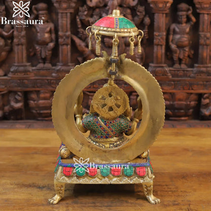 Brass Ring Gem Stone Work Ganesha Weight 9.2 Kg & Height 17.5 Inch
