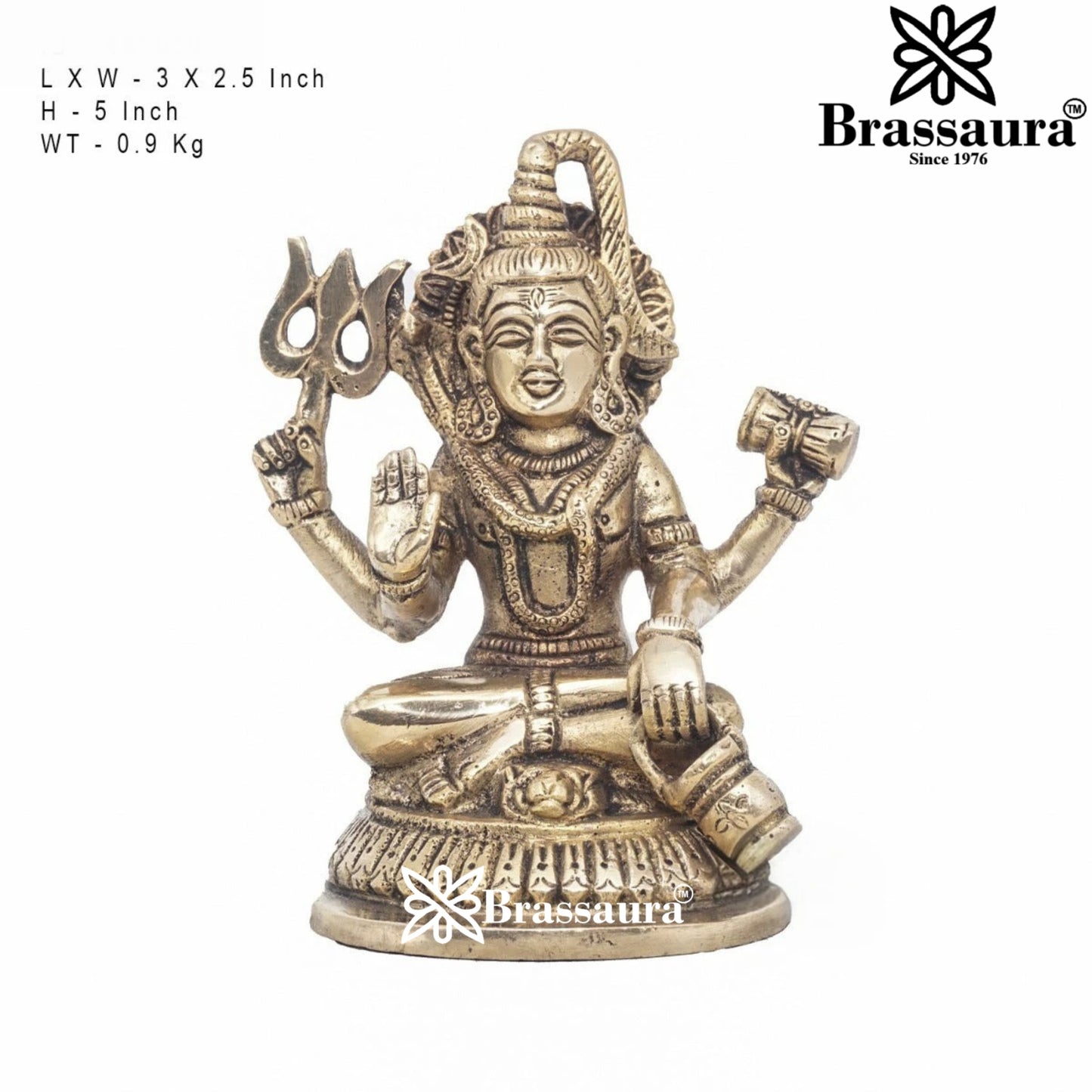 Brassaura™ Handcrafted Brass Shiva Idol – Height 5 Inches & Weight 0.9 Kgs | Devotional Sculpture