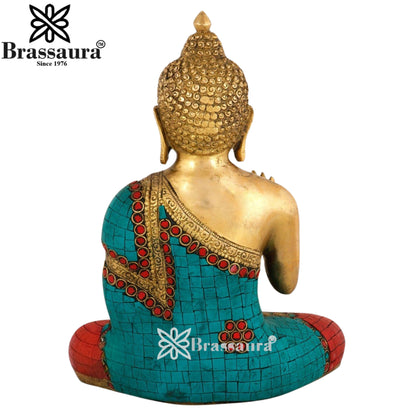 Brass Blessing Gem Stone Work Buddha Weight 4.2 kg & Height 10 Inch